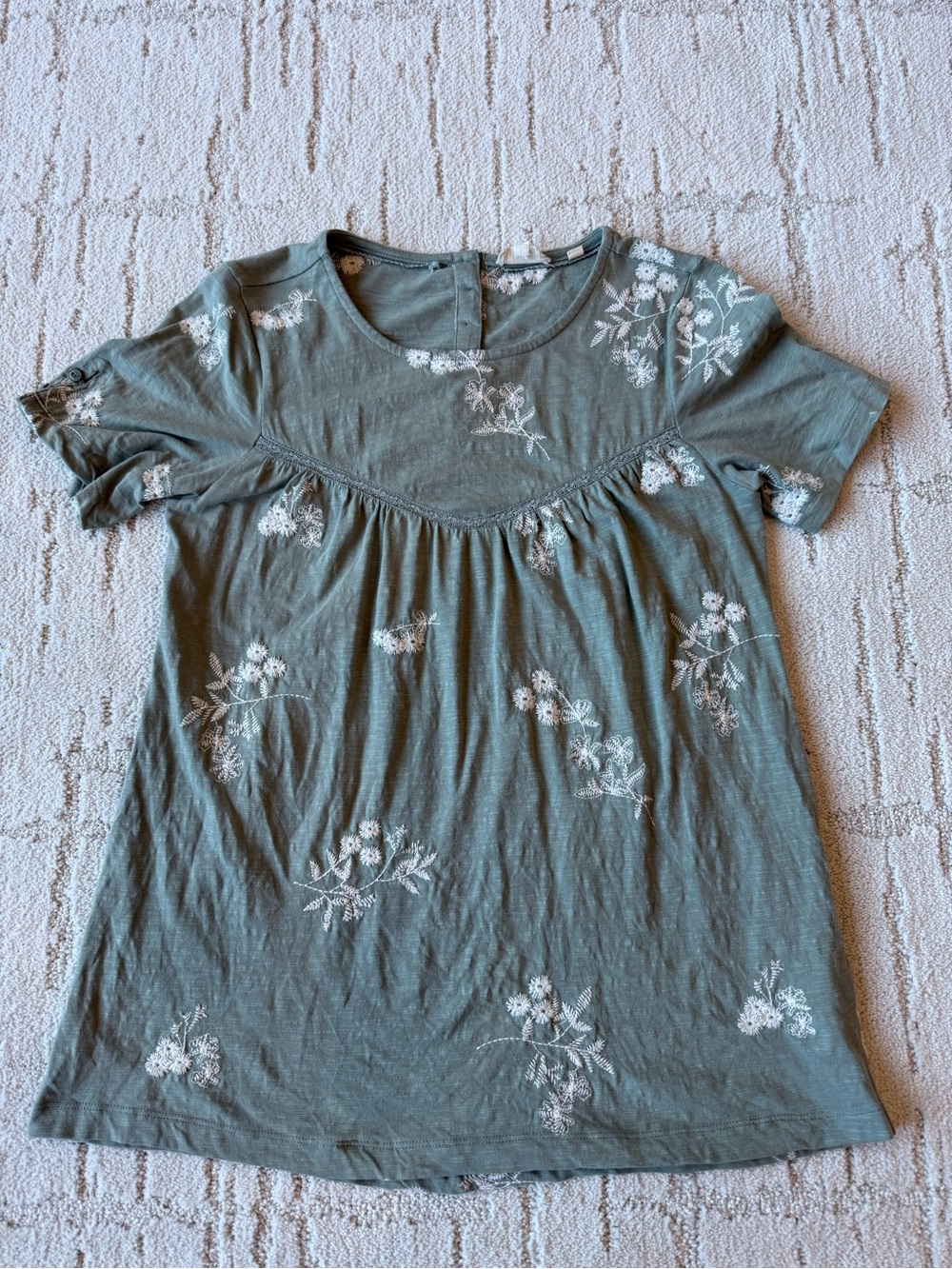 Fat Face Sage Green Embroidered Short Sleeve Top Size 4